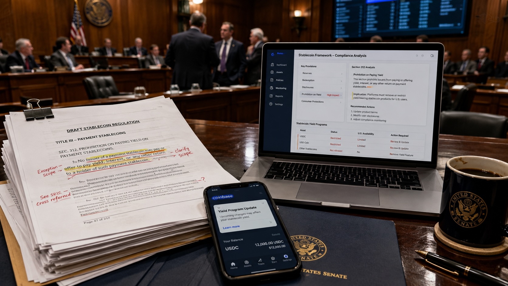 Senators Reach Deal on Stablecoin Yield; Coinbase Backs Markup