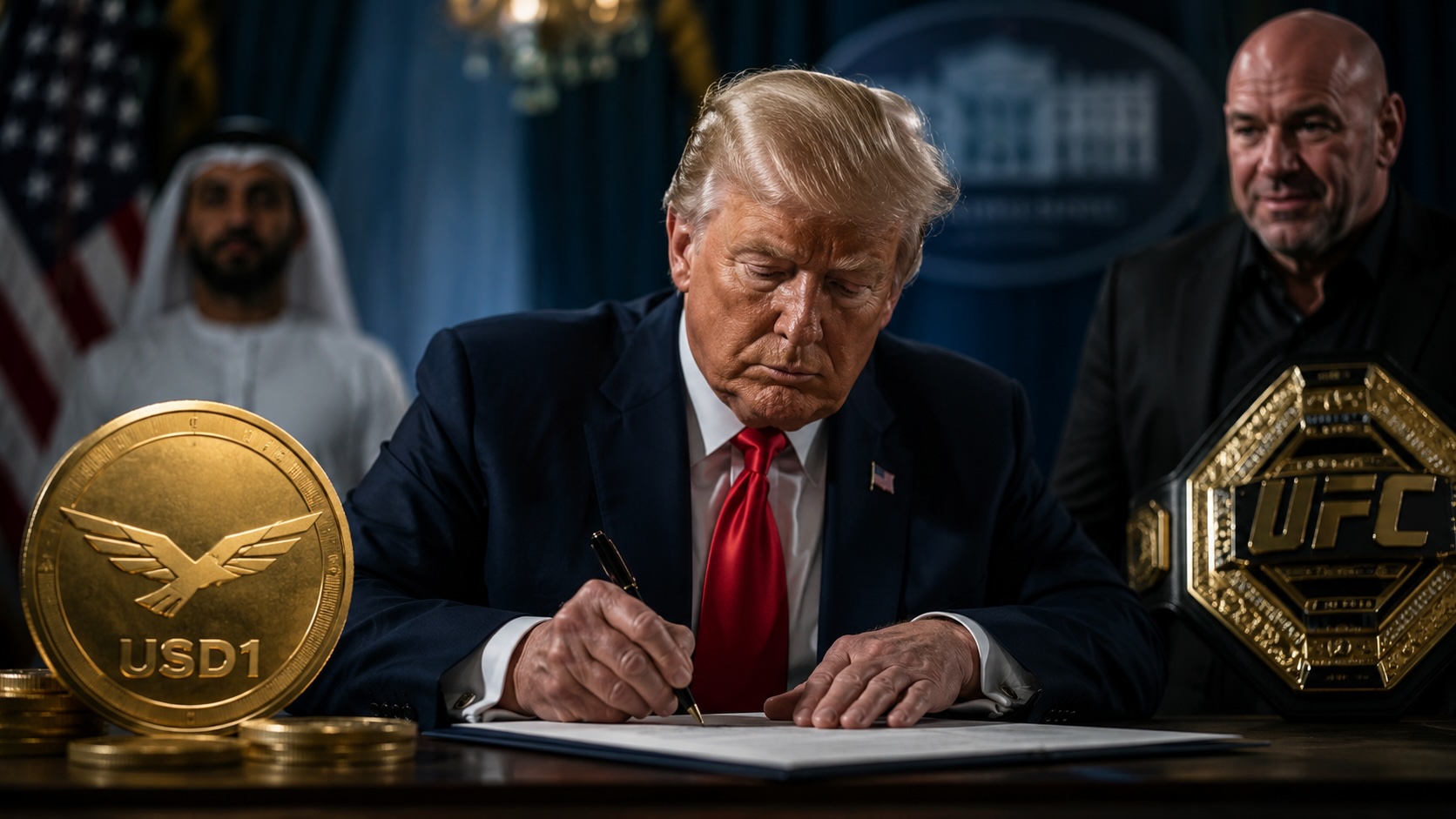 Trump Crypto Firm Paid UFC Bonuses in USD1 on White House Lawn